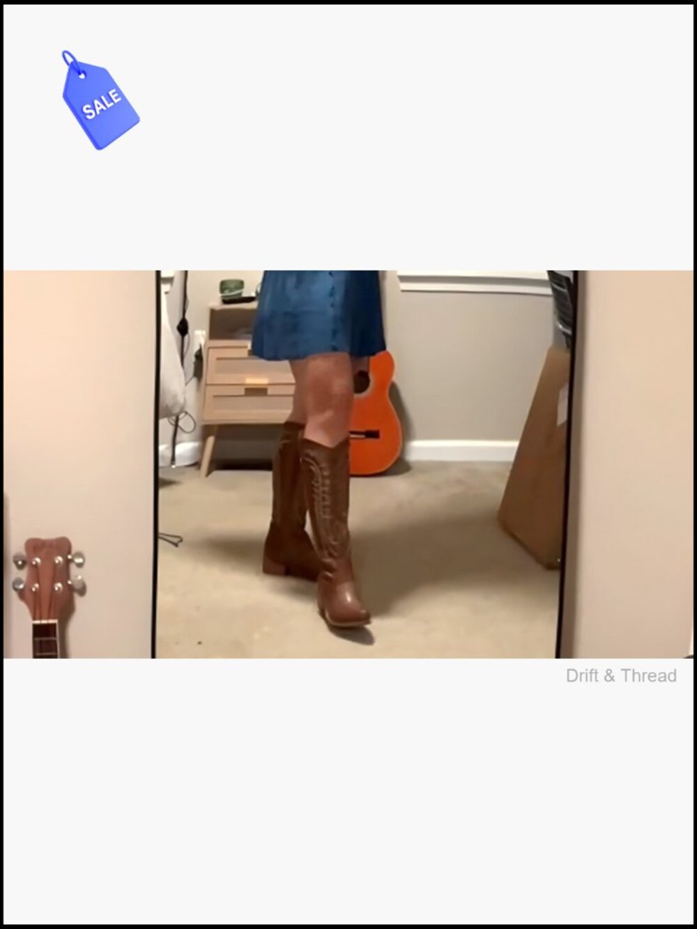 Embroidered Knee High Cowboy Boots with Chunky Heel, Pointed Toe, Side Zipper - Picture 7 of 7